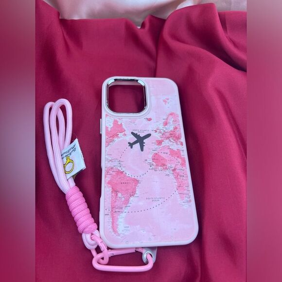 Pink Map Design I-Phone 16 pro max Case with Strap - Picture 5 of 7